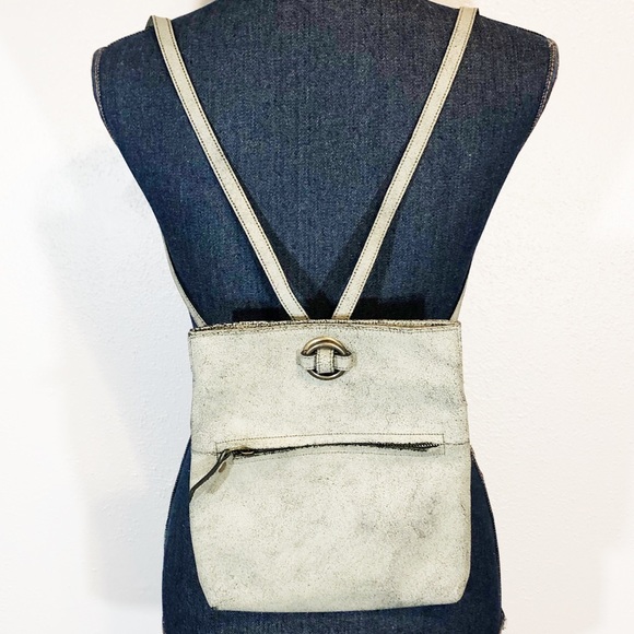 Eileen Fisher Handbags - Eileen Fisher cracked gray leather backpack purse